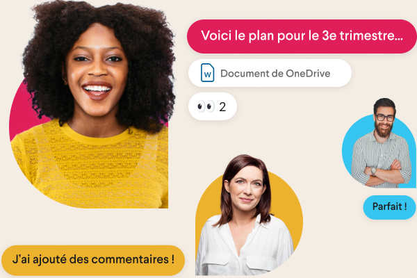 Canal Slack accompagné des photos de profil de membres et de noms de canaux, comme « équipe design » et « facturation »