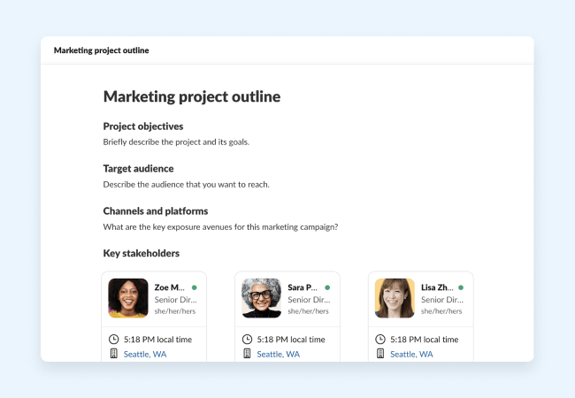 Templates to help you collect and share details of your marketing project