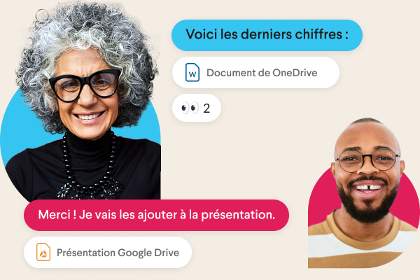 Canal Slack accompagné des photos de profil de membres et de noms de canaux, comme « équipe design » et « facturation »