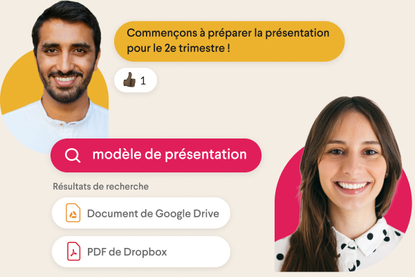 Canal Slack accompagné des photos de profil de membres et de noms de canaux, comme « équipe design » et « facturation »